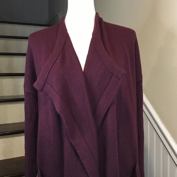 LUCKY BRAND Wine Cranberry Open Front Cardigan Sz S - Picture 2 of 11